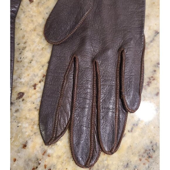 Vintage Size XS 5 3/4 Brown Soft Leather Formal 10" Long Gloves Scallop Edge - Picture 7 of 12